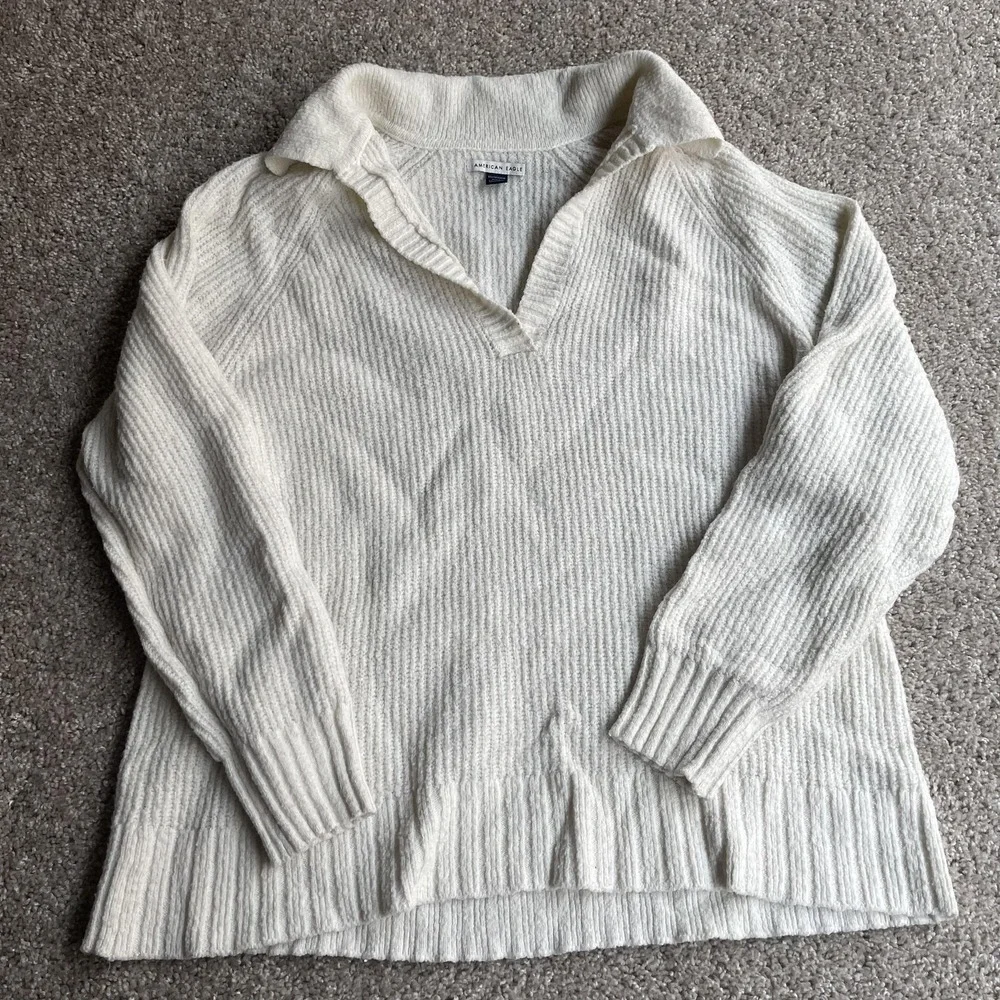 American Eagle Sweater Womens XS White Collared Split Neck Tight-Knit Pullover